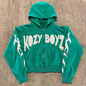 Sudadera con Capucha para Hombre, Gruesa, de Invierno, 420GSM, 100% Algodón, con Cierre, Logotipo Frontal Personalizado, Patrón de Parches Bordados, Estilo Vintage, Talla Grande - Product Image 5