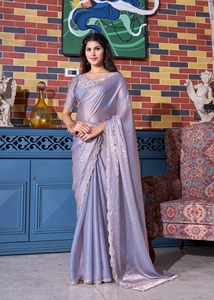 Derniers vêtements ethniques indiens pour femmes Saree en satin de soie à la mode avec Zarkan pour les fêtes et les mariages au meilleur prix - Product Image 3