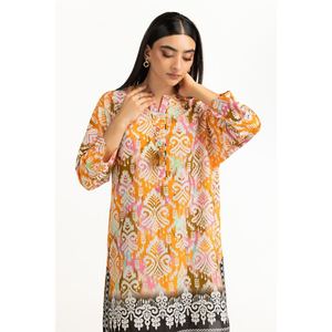 Conjunto Coordinado Bohemio para Mujer, Color Naranja, Estampado Cambric, Talla XXS, Top de Manga Tres Cuartos, Primavera/Verano, Tela Crepé, 100% Algodón - Product Image 2