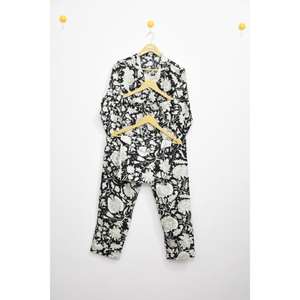 Ensemble de pyjama en satin rose à lettres 100% coton taille unique - Impression numérique Taille élastique Vêtement de nuit Manches longues Respirant - Product Image 1