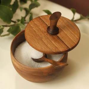 Acacia <b>Wood</b> Eco-friendly Handmade Salt <b>Box</b> <b>with</b> Swivel Magnetic <b>Lid</b> Round Condiment Keeper by Global Exports - Product Image 3