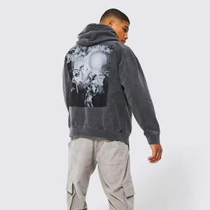 80% Algodón 20% poliéster hombros caídos pulóver estilo lavado ácido dobladillo acanalado y puños Sudadera con capucha de gran tamaño - Product Image 1