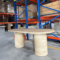Table à manger ovale moderne en travertin beige Fibreciment, fabriquée au Vietnam par une usine de confiance, en béton renforcé de fibres de verre pour l'extérieur