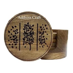 Sous-verre en bois gravé pour tasses, tasses, accessoires de décoration de table, sous-verres en bois de style unique, tapis et coussinets de table, au prix de gros - Product Image 2