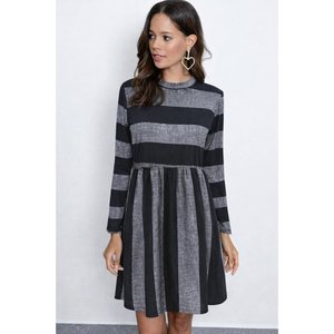 Jane's Women's Long Sleeve Crew Neck Striped Pattern Detail Knit <b>Mini</b> Dress for Casual Daily Wear - Product Image 4