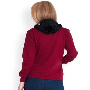 Turtleneck zipper-up <b>short</b> hoodies for woman red cotton long <b>sleeve</b> <b>sweatshirts</b> casual winter fashion pullover - Product Image 2