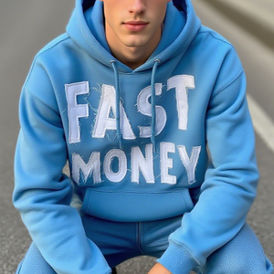 เสื้อฮู้ดดี้โอเวอร์ไซส์ผ้าฝ้ายคุณภาพสูง 100% สำหรับผู้ชาย แบบดิสเทรส ผ้าเฟรนช์เทอร์รี่ พร้อมปักลายและกระเป๋า - Product Image 6