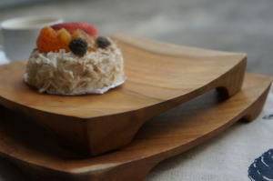 Plateau à snack élégant en bois incurvé carré de 20 cm, écologique, gravé pour les hôtels, les cafés, les restaurants, la cuisine, la salle à manger, le camping - Product Image 5