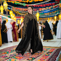 Abayas en Georgette Anti-Plis de Luxe Modeste pour Femmes, Robe Kaftan Brodé Ouvert sur le Devant, Manches Longues, Grande Taille, Décontracté