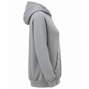Sweat-shirts décontractés à capuche gris pour femmes, très demandés, avec logo personnalisé, design pierres, respirants, style streetwear pour l'hiver - Product Image 4