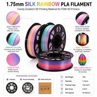 Filamen PLA Pelangi Sutra 1.75mm 1KG Gradasi Warna Permen, Bahan Cetak 3D untuk Printer 3D FDM Bambu Lab A1 P1S X1C