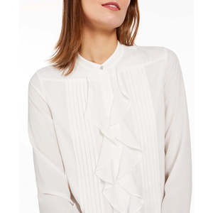 Top da Donna Calvin Klein con Bottoni e Volant, Logo Ricamato, Bianco, Taglie XS-XL, per Ufficio, Autunno, in Chiffon e Popeline Lavorato a Maglia - Product Image 3