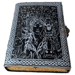 Diario de cuero para mujer, antiguo en relieve con candado, negro, plateado, hecho a mano, regalo de papel, organizador Personal para el día de él, cuaderno diario - Product Image 1