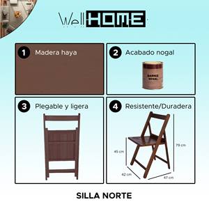 Sedia WELL HOME NORTE 43x47x79 cm in Legno di Faggio con Finitura Noce - Product Image 2