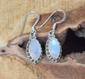 925 Sterling Silver Bohemian Style Drop <b>Earrings</b> Faceted Rainbow <b>Moonstone</b> Wedding Jewelry Cute Cut Stone Gift for Women - Product Image 2