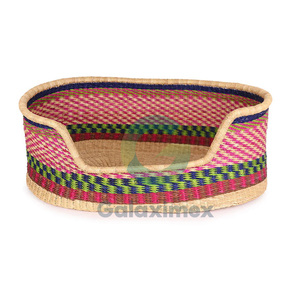 ตะกร้าหญ้าทะเลใส่สัตว์เลี้ยงอุปกรณ์เสริมสำหรับสัตว์เลี้ยงเตียงสัตว์เลี้ยงแบบทอมือหญ้าทะเลหวายเตียงแมวสุนัขพร้อมเบาะเป็นมิตรต่อสิ่งแวดล้อม - Product Image 4