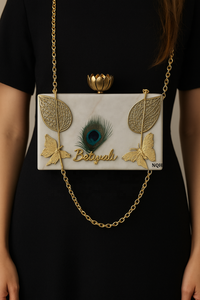 Pochette de soirée de luxe faite à la main en bois et résine, durable et écologique, avec incrustation géométrique, sac à bandoulière avec chaîne, logo personnalisé - Product Image 2