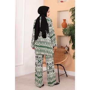 Hijab de viscosa con estampado étnico, conjunto de 2 piezas verde para mujer - Product Image 4