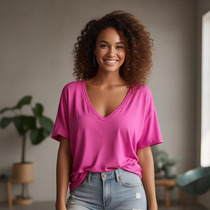 Camiseta de verano de manga corta con cuello en V para mujer, camiseta ligera de alta calidad con hombros caídos, camiseta de gran tamaño para mujer - Product Image 3