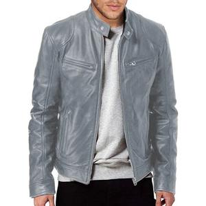 <b>Men</b> <b>Jackets</b> Leather Coat Zipper Full Sleeve Splice Coats Solid <b>Slim</b> <b>Fit</b> Casual <b>Jacket</b> Stand Collar Outwear Autumn <b>jacket</b> for <b>men</b> - Product Image 4