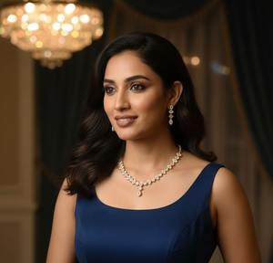 Conjunto de Collar y Aretes de Alta Calidad en Color Marfil Brillante para Vestidos de Noche y Eventos Formales a Buen Precio - Product Image 1