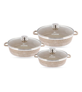 Juego de ollas de cocina poco profundas de granito antiadherente de lujo de 6 piezas con tapas - Product Image 1