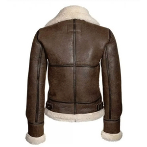 Chaqueta de cuero genuino con piel para mujer Chaqueta de motorista clásica con cierre de botón Durable Suave y elegante - Product Image 6