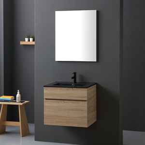 Matte <b>Black</b> 60cm Natural Oak Wall-Hung <b>Bathroom</b> Vanity <b>Unit</b> with Sink Shanghai Product Category Basins - Product Image 1