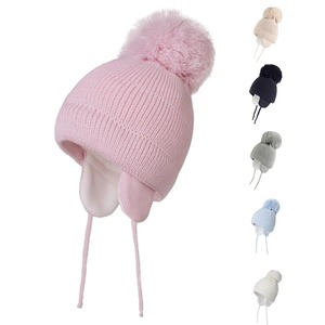 Gorro de Punto Cálido de Invierno con Pompón para Niñas y Niños, Gorro Casual para Fiestas al Aire Libre con Forro Polar para Bebés y Niños Pequeños - Product Image 1