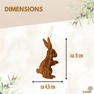 Décoration de Pâques suspendue : Lapin de Pâques en bois d'olivier avec écorce - Product Image 5