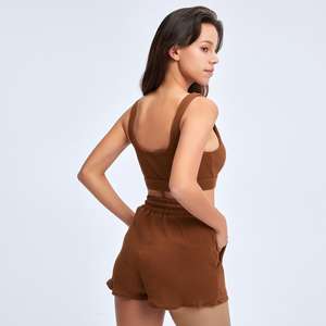 Ensemble de vêtements de yoga pour femmes, 2 pièces, respirant, cordon de serrage, logo personnalisé, tenue de sport de fitness avec coton biologique - Product Image 2