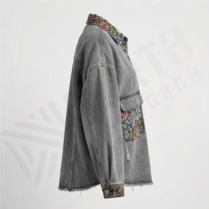 Veste en jean courte pour femmes, veste en jean délavée tendance, veste longue à manches longues pour femmes, vêtements décontractés élégants, streetwear, couleur personnalisée - Product Image 3