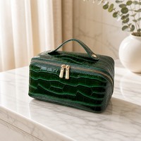 Sac cosmétique personnalisé OEM en PU gaufré crocodile pour femme, porte-pinceaux de maquillage de voyage, 5 couleurs, vente en gros d'usine