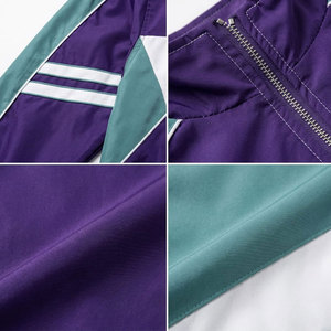 Men's Purple Teal Color Block Windproof Waterproof Reversible Hooded Thick Zipper Closure Regular Fit Canvas <b>Racer</b> <b>Jacket</b> Set - Product Image 4