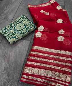 Lo último en ropa formal de Sari de lino con bordado Zari para reuniones de oficina, ropa de oficina, Sari de rayón con patrón para días de trabajo. - Product Image 6