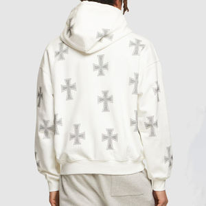 Sudadera con capucha de gran tamaño de algodón 100% de peso pesado personalizada para hombre, sudadera con detalle de diamantes de imitación, diseño de costura para invierno Digital - Product Image 5