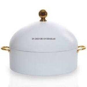 Casserole en métal robuste de forme ronde extérieure finie en émail de couleur verte avec couvercle supérieur à texture martelée plaqué or d'Inde - Product Image 3