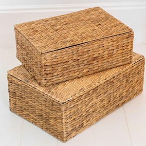 Boîte de rangement en jacinthe d'eau, boîtes pliables, boîtes à couvercle faites à la main, panier de décoration intérieure, organisateur - Product Image 1