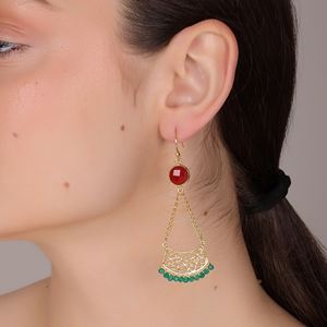 DUA Women's Trendy Wedding Brass Carnelian Chalcedony and Green <b>Onyx</b> 18K Gold Plated Drop <b>Earrings</b> Handcrafted Jewelry - Product Image 4