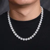 LAX DIORE JEWELS Kalung Pria/Wanita Berlapis Perak Motif Bunga dengan Berlian Berkilau Setting Prong Rantai Hiphop Trendy