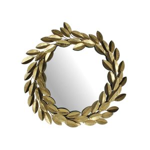 Wholesale <b>Vintage</b> Gold Finish Metal Wreath Mirror Durable Iron Wall Hanging Decor High-End Decorative Wall Mirror for Wedding - Product Image 2
