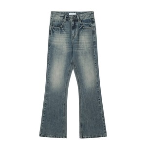 Pantalones Vaqueros de Mezclilla Lavados de Diseño de Moda para Hombre, Estilo Retro Azul Vaquero, Acampanados, para Otoño - Product Image 2