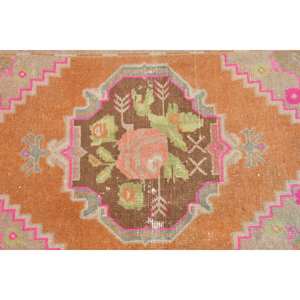 Alfombra turca vintage de 1,7x3,3 pies, Naranja, Rosa, área grande, diseño rectangular abstracto de retazos de lana para pasillo, Alfombra de látex para habitación - Product Image 5