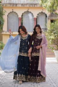 Hermoso vestido de calidad de exportación India Faux Blooming Kurti Pant & Dupatta con lentejuelas bordadas trabajo compras en línea India - Product Image 2