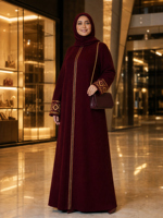 Abaya Rajut Wanita Lengan Kupu-kupu Hijau Zamrud Kustom, Pakaian Muslimah Model Batwing Gaya Teluk, Produsen Grosir Pakaian Islami