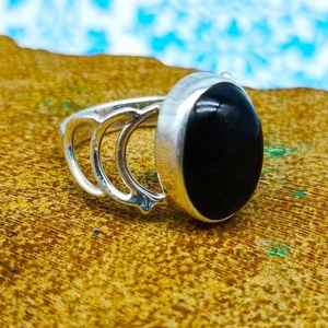 Stylish Genuine <b>Black</b> <b>Onyx</b> <b>Ring</b> Handmade 925 Sterling Silver with Elegant Oval Cut Bezel Setting for Weddings - Product Image 1