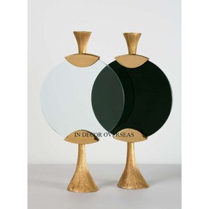 Dernier modèle Arrivée Base en métal plaqué or de haute qualité et dessus avec forme ronde Verre clair Bougeoirs design uniques - Product Image 1