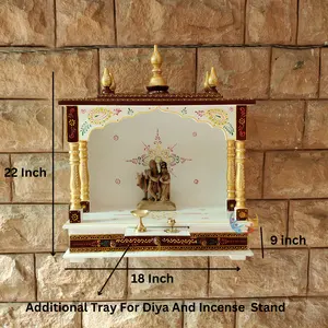 Wooden Temple Carved Hindu Pooja Mandir For Worship Indian Pooja Ghar For Home Mandapam Wall Mount Ethnic Cabinet