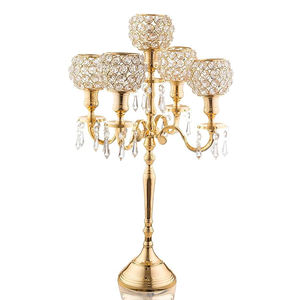 Nouveau candélabre votif en cristal d'or 5 bras pièce maîtresse de mariage table décorative or brillant meilleur prix pour la décoration de la maison - Product Image 1