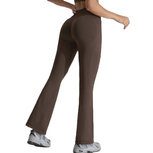 Dance Sportswear Solid Yoga High Waisted Elastic Waist Twisting Hip Lifting Plus Size Gym Wear Fitness <b>Leggings</b> <b>Flared</b> Pants - Product Image 4